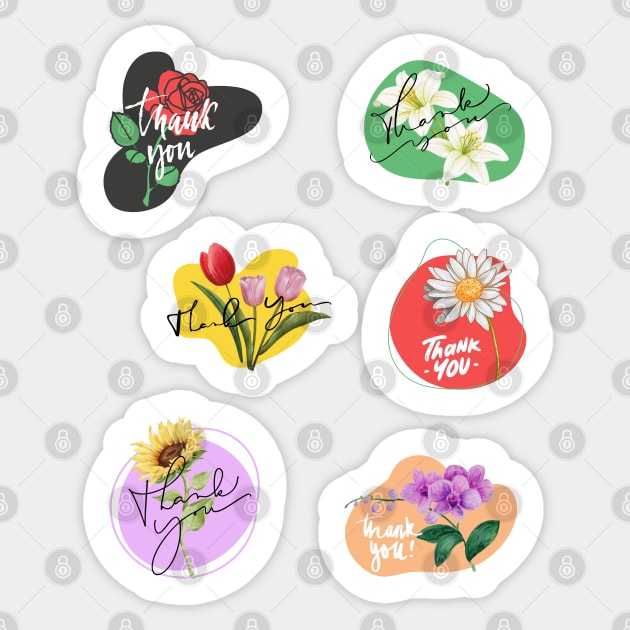 Thank you flower floral 6 set sticker colorful illustration set collection for seller or gift Sticker by FRH Design